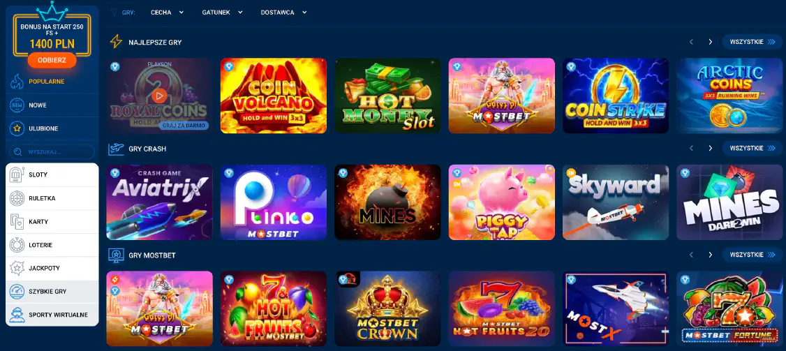 Najpopularniejsze gry w Mostbet