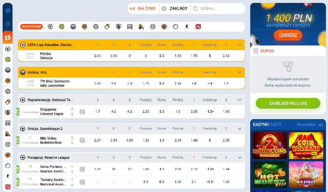 Dostępne dyscypliny sportowe w Mostbet